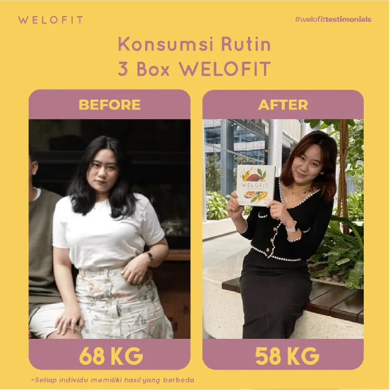 Konsumsi Rutin 3 Box WELOFIT: berat turun dari 68 KG menjadi 58 KG