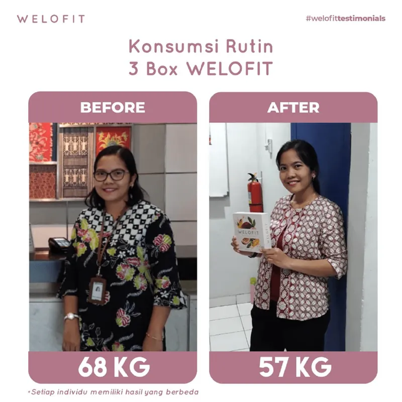 Konsumsi Rutin 3 Box WELOFIT: berat turun dari 68 KG menjadi 57 KG