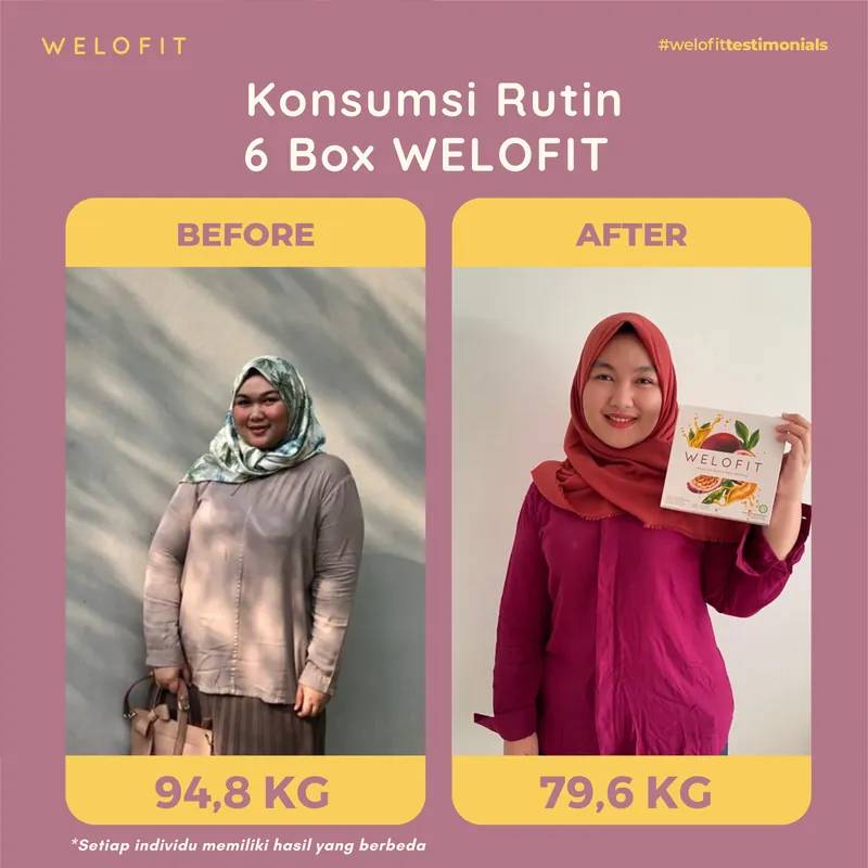 Konsumsi Rutin 6 Box WELOFIT: berat turun dari 94,8 KG menjadi 79,6 KG