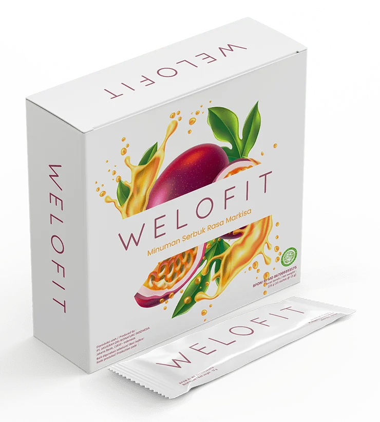Box Welofit dan sachet minuman serbuk